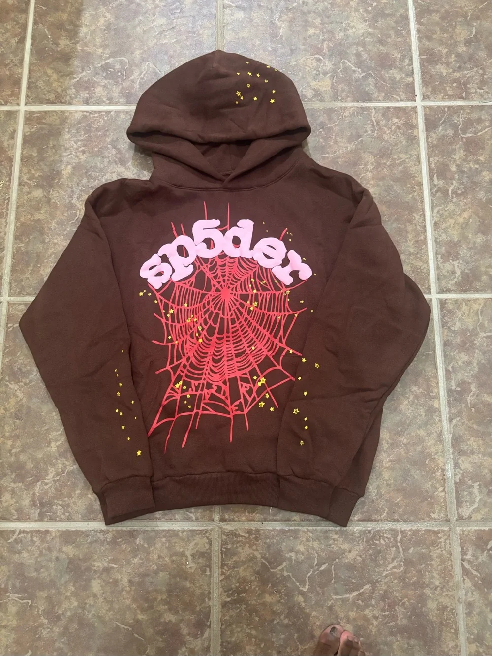 sp5der Brown Graphic Hoodie Sweater
